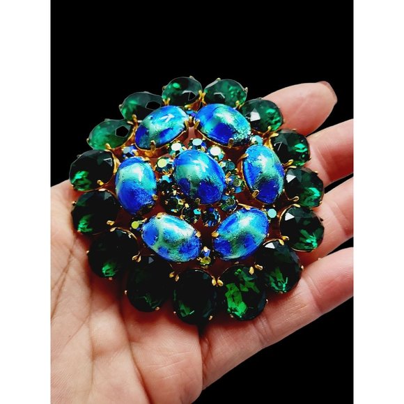 VTG Signed Daniel Swarovski Paris Rare Foil Glass Rhinestone Huge Runway Brooch - Picture 2 of 7